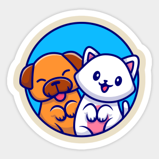 Cute Dog And Cute Cat Cartoon Sticker